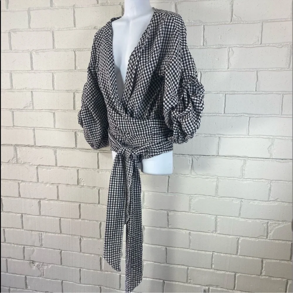 Blue Gingham Wrap Top - Picture 12 of 13